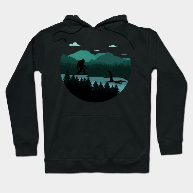 Bigfoot and the Lochness monster t-shirt Hoodie by jennydesigns